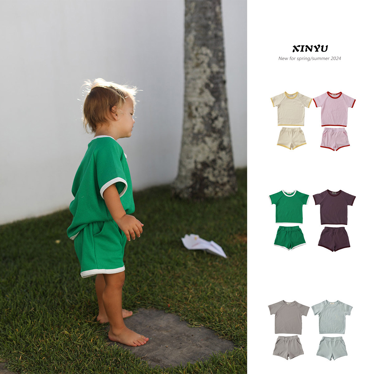 Summer Kidsren's Class a Pit Cotton Short-Sleeved T-Shirt Shorts Suit 2025 Boys and Girls Baby European and American Brother and Sister Outfits