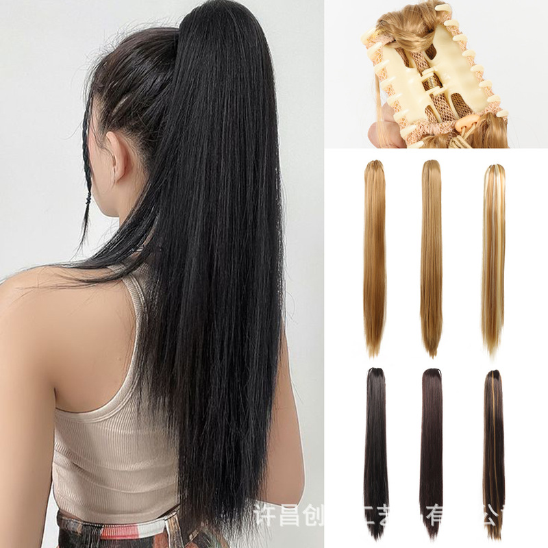European and American Cross-border Wig Ponytail Long Straight Grab Clip Wig Women's Ponytail Chemical Fiber Wig Ponytail High Temperature Silk in stock European and American Cross-border Wig Ponytail Long Straight Grab Clip Wig Women's Ponytail Chemical Fiber Wig Ponytail High Temperature Silk in stock