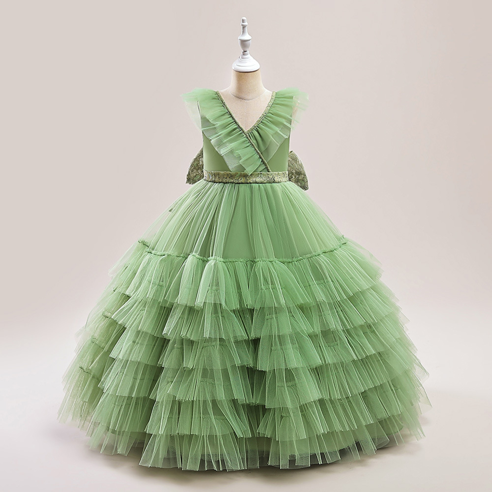 Europa y América Amazon nueva niña vestido princesa vestido en los niños de hilo neto terciopelo piano vestido de noche vestido