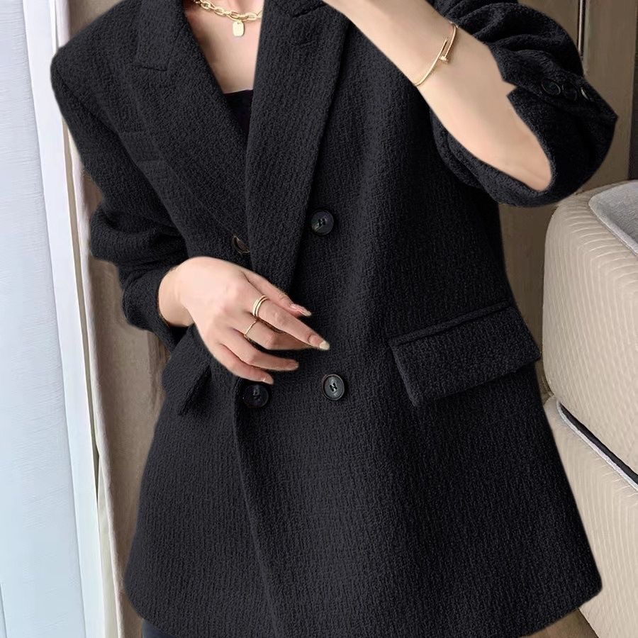 Woolen suit women's autumn and winter thickened loose Korean style retro slimming Chanel style woolen high-grade suit jacket
