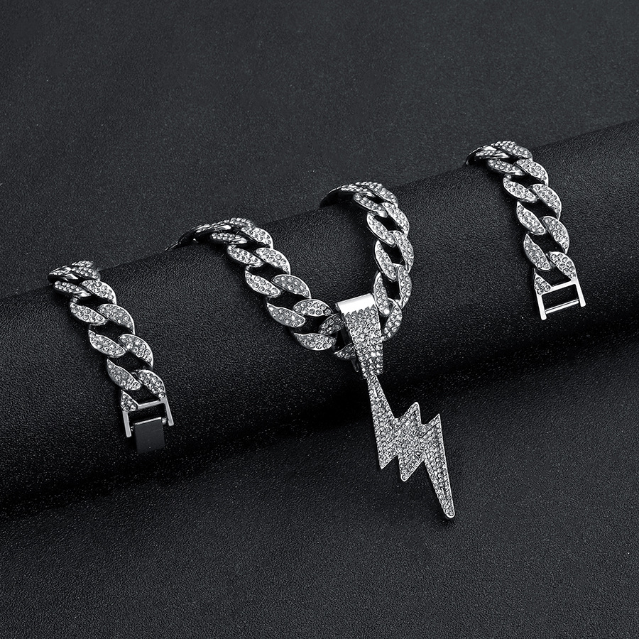 Alloy Chain Material Cuban Link Chain Curb Chain Chain Type Hip-Hop Lightning Alloy Inlay Rhinestones Unisex Pendant Necklace Necklace Pendant Men Pendant Necklaces