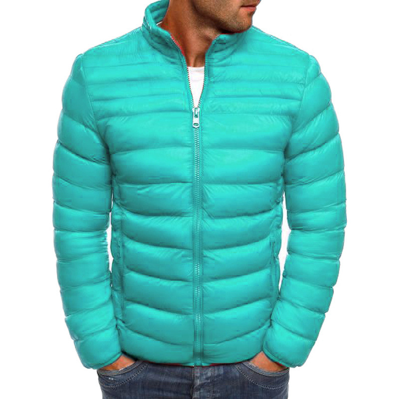 Chaqueta acolchada de algodón para hombres de comercio exterior 2019 Invierno nuevo color puro Chaqueta acolchada de algodón para hombres simple Cuello alto de moda Chaqueta acolchada de algodón de manga larga