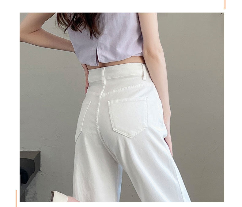 Quần jean nữ ống rộng dáng suông cạp cao 9 phân — Màu xanh tannin 8 điểm chi tiết 8