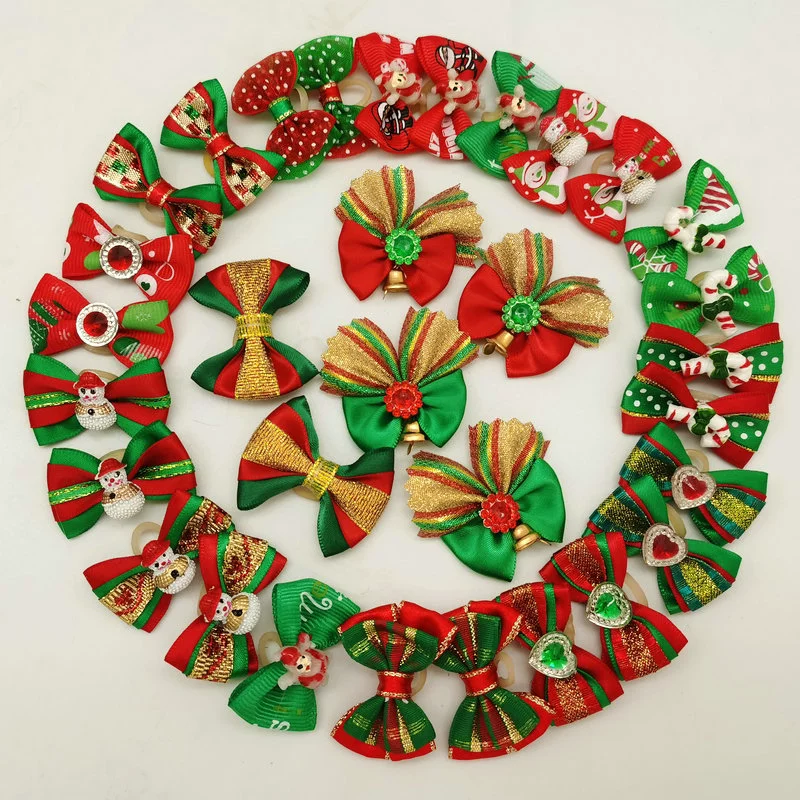 Рождественская серия, аксессуары для волос с бантом для домашних животных, заколка для волос, повязка на голову с цветком, резинка, рождественский галстук-бабочка для собаки