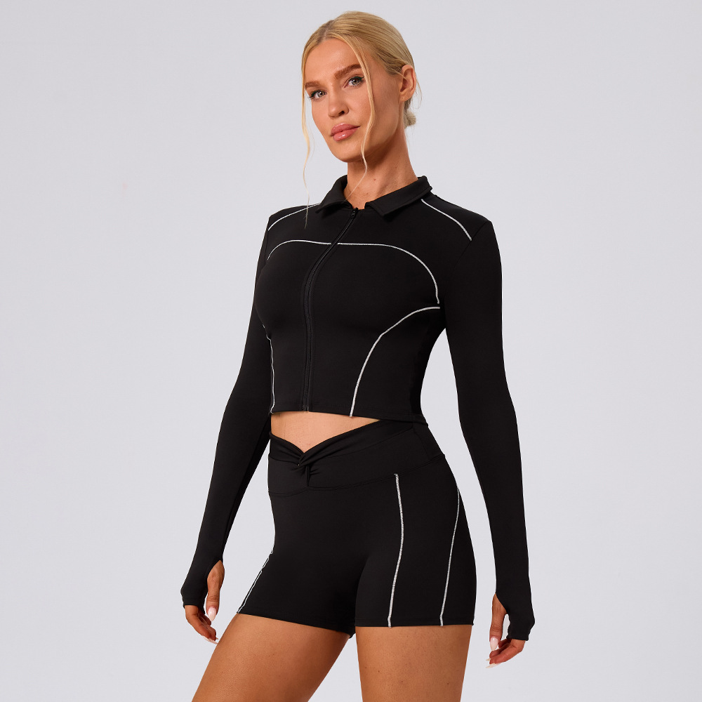 Cross-border Yoga Zipper Wind-Resistant Body Jacket Women Kink Hit White Hip-Lifting Short