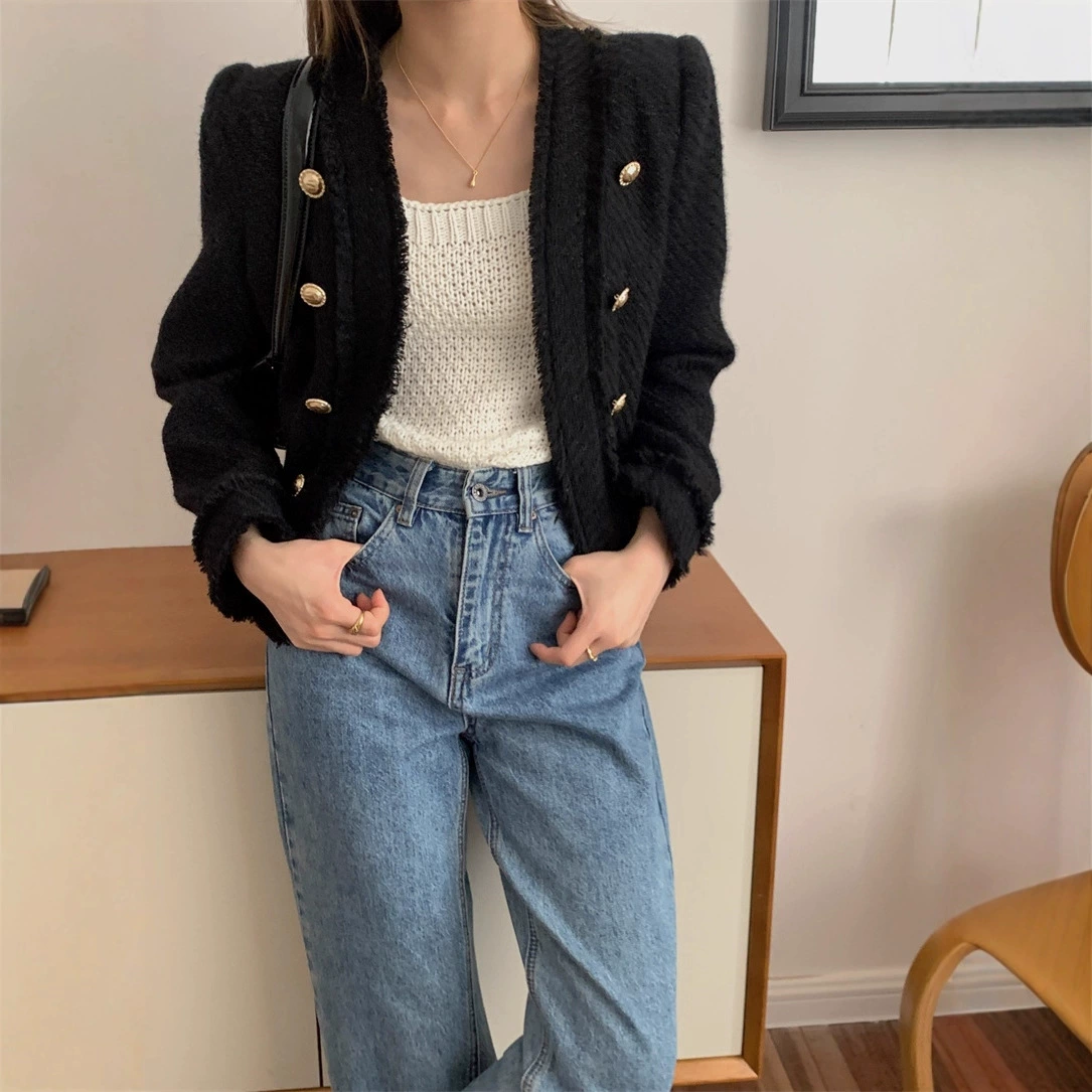 Пальто весеннее южнокорейское куртка, товар, 25 лет, стиль Chanel, v-образный вырез, французский стиль, свободный крой