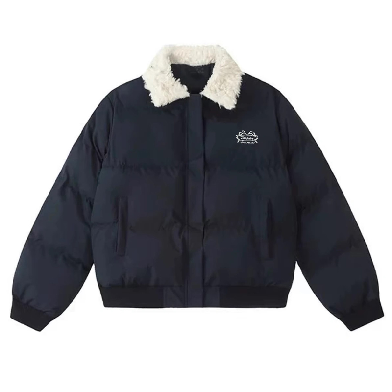 양모 양모 옷깃 코튼 패딩 코트 여성용 2024 년 겨울 의류 새로운 복고풍 짧은 면 패딩 코트 미국 빵 의류 학생 코트 트렌디