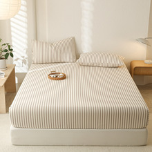 新款纯棉全棉磨毛条纹宿舍单床笠三件套纯棉简约床垫罩120*200