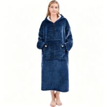 D60复合短拉链连帽睡衣外套 blanket法兰绒懒人毛毯家居服