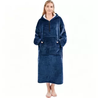 D60复合短拉链连帽睡衣外套 blanket法兰绒懒人毛毯家居服