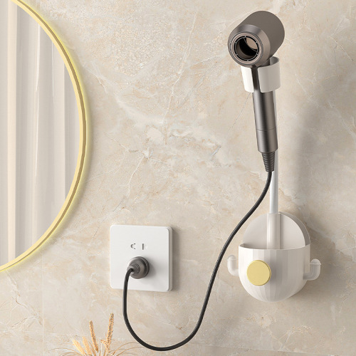 Lazy person hair dryer holder, hands-free, rotatable, luxurious wall-mounted, no-drilling, storage shelf, bathroom hair dryer storage rack