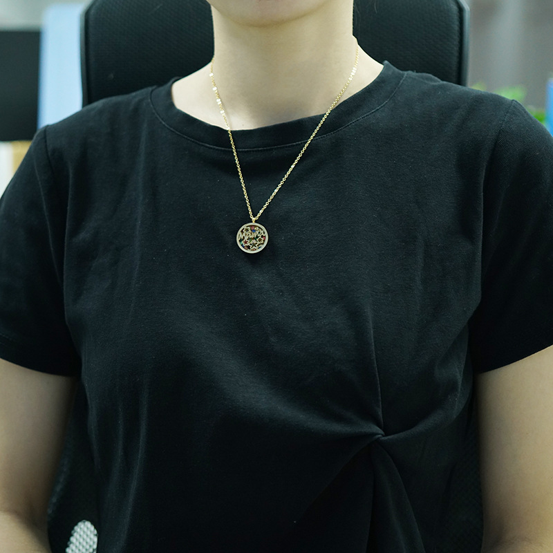 Fashion Round Letter Flower Stainless Steel Hollow Out Zircon Earrings Necklace 1 Set