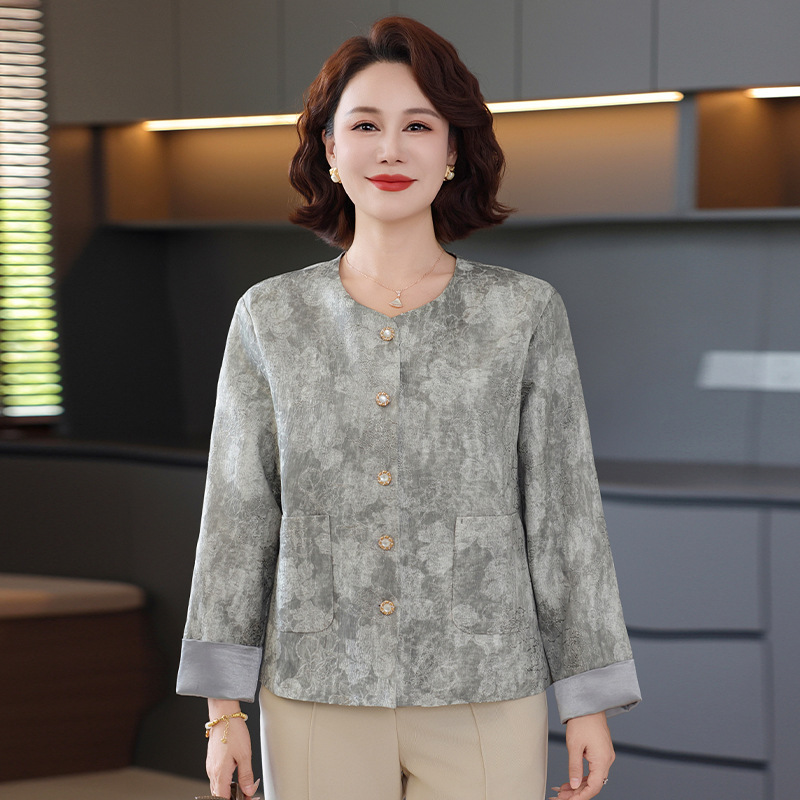 新款中年女装春秋高贵气质夹克上衣服妈妈秋装新中式国风时尚外套|undefined