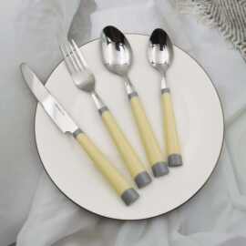 不锈钢塑料手柄餐具套装不锈钢刀叉勺糖果色塑料手柄16件套24件套