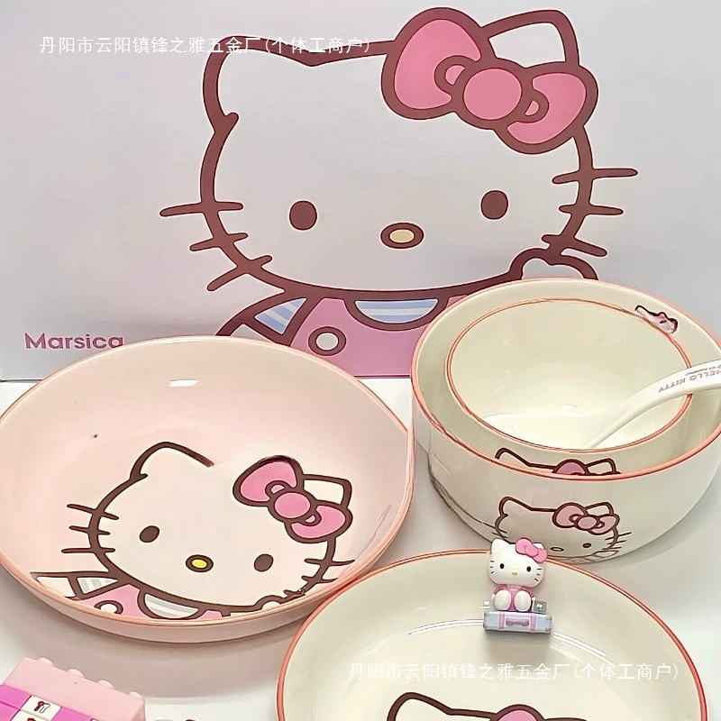 Hello kitty, столовые приборы, керамический набор, ложка, палочки для еды, новая коллекция, полный набор