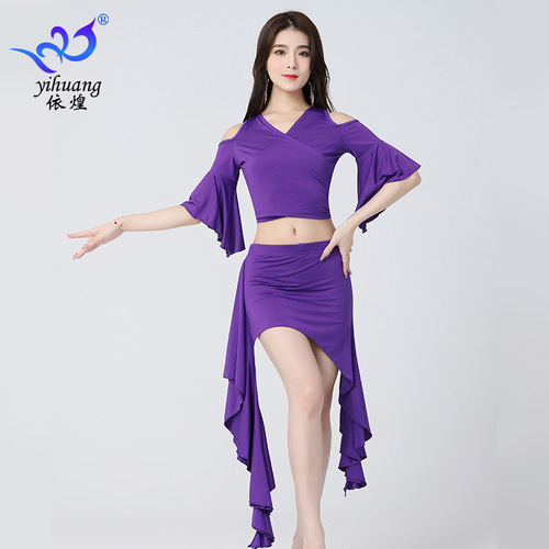 Women black red purple belly dance dresses latin salsa rumba practice dance tops and skirts for female