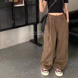 女童工装裤秋季休闲裤新款2026中大童春秋宽松洋气时髦松紧腰长裤