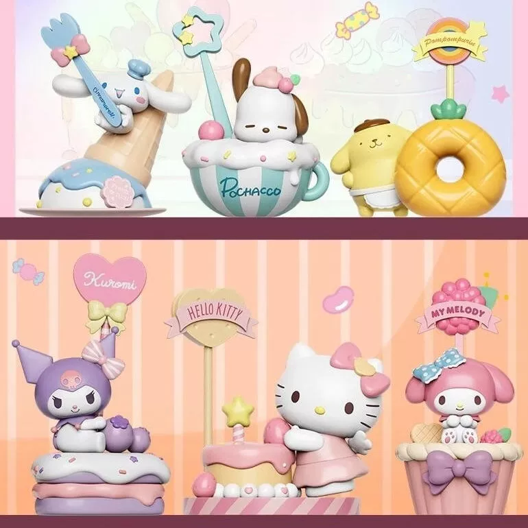 Sanrio: стикеры-закладки в виде десерта, слепой бокс, фигурка Kulomi Melody Yugui dog, настольные стикеры-украшения, подарок на день рождения
