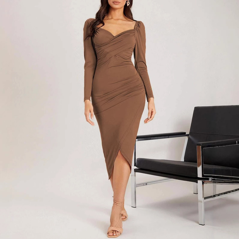 2025 International Hot-Selling Women's Fashion Elegant Socialite Style V-Neck Dress Autumn Winter High-End Versatile Mid-Length Dress 2025 International Hot-Selling Women's Fashion Elegant Socialite Style V-Neck Dress Autumn Winter High-End Versatile Mid-Length Dress