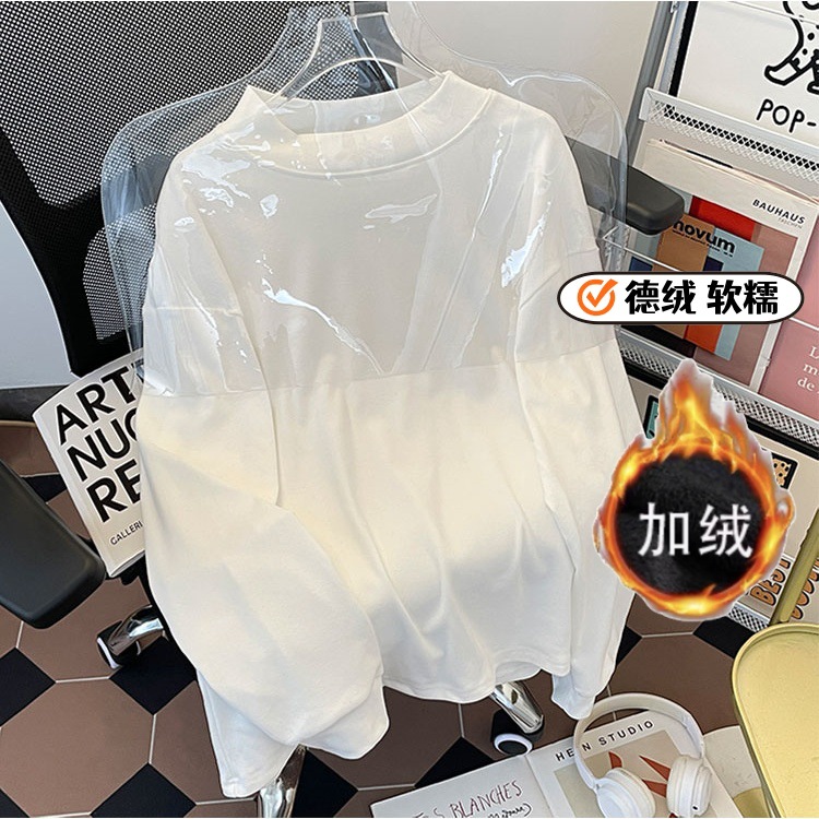 패션 브랜드 가을과 겨울 작은 칼라 양털 따뜻한 내반 높이 칼라 긴팔 티셔츠 남성용 중장베이스 셔츠 여성용 탑