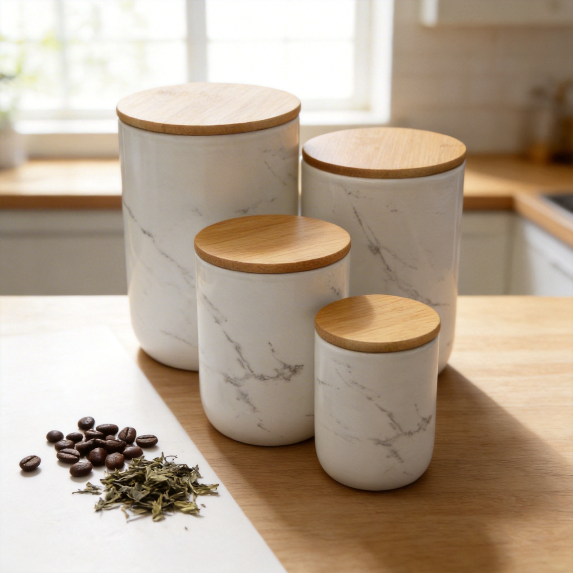 Frascos sellados de cerámica con diseño de mármol, clásicos y elegantes, muy vendidos en el extranjero, juego de cuatro frascos de café con diseño de mármol