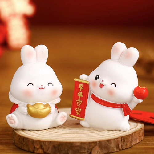 New Year Resin Zodiac Gift Lucky Rabbit Ornament Cute Cute Rabbit Car Interior Decorative Item Wholesale