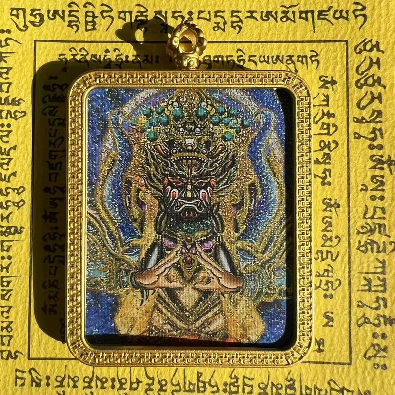 タンカ チベット手描き金塗装粗鉱石絵画コア国民トレンドペンダント九尾キツネ ザキラム ビッグブラックデーツ|undefined