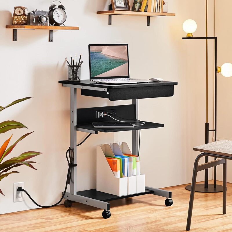 Home Office Desk with Small Space Power Outlet Mobile Compact Corner Workstation with Charging Station