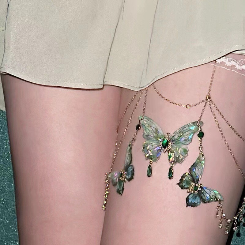 Y2k Pure Sexy Butterfly Leg Chain All-match Personality Exoticism Belt Painted Butterfly Tassel Leg Ring Leg Headwear