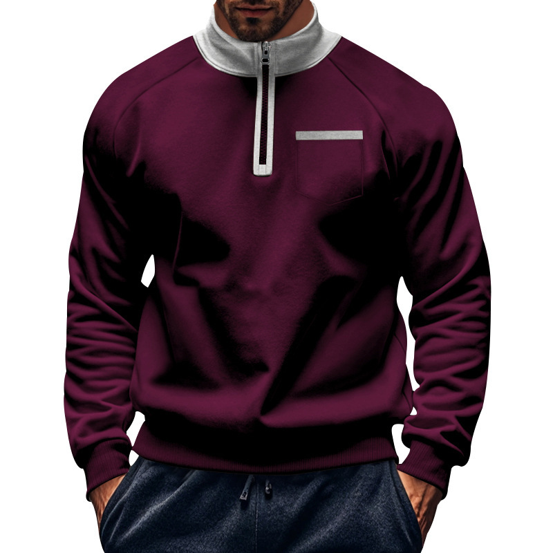 Men's Half Zip Sweatshirt With Stand Collar For Autumn And Winter_voghion.com