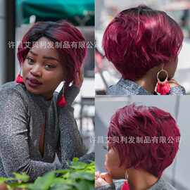 T99J#蓬松感前蕾丝头套Pixie Cut Human Hair Wig 13*1真人发假发