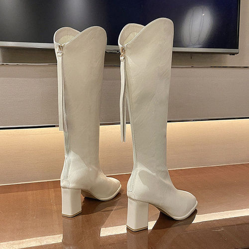 Women's Over-the-Knee High-Heel Boots for Autumn and Winter: Chunky Heel, V-Shape Opening, Slimming Design, Long-Length Equestrian Style Boots