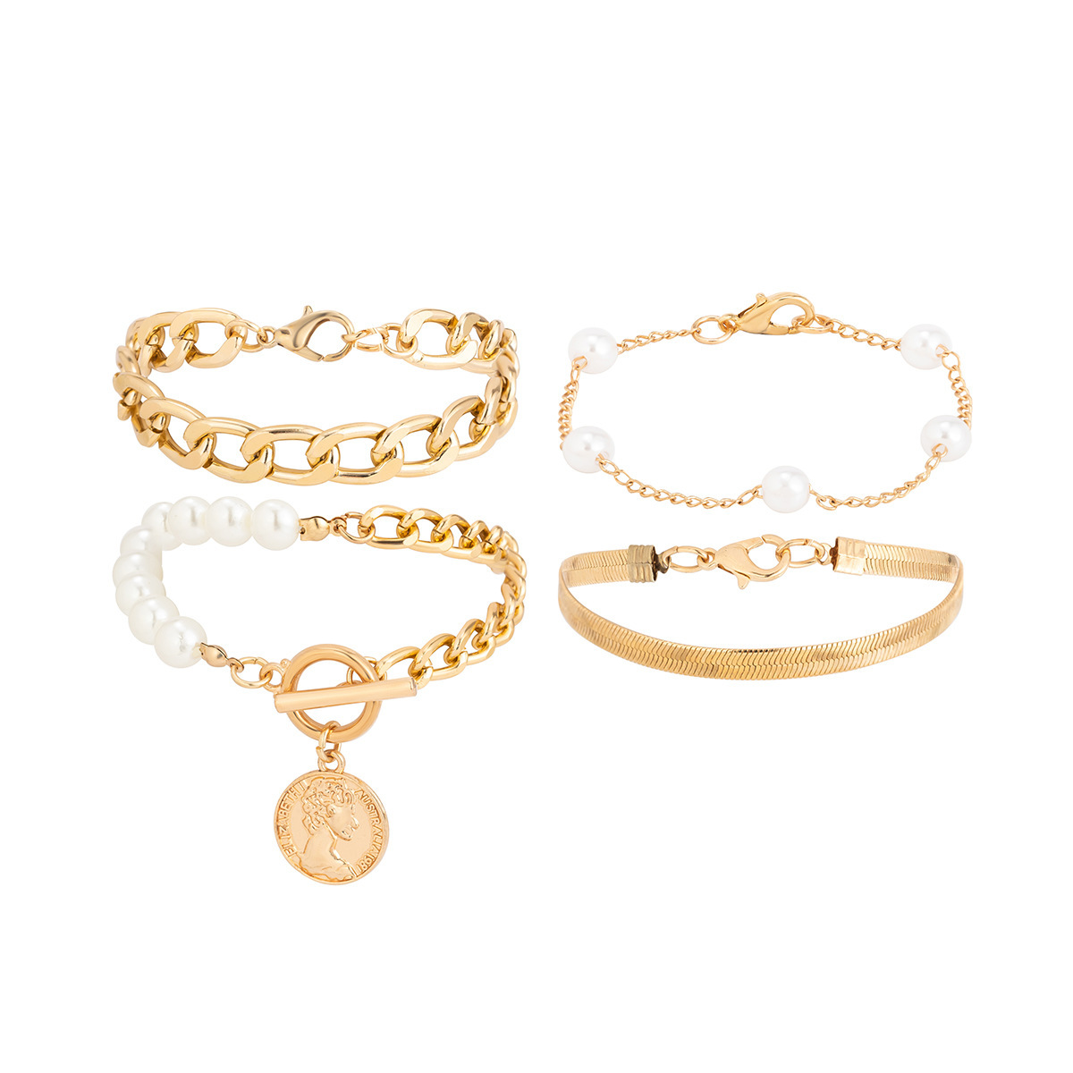 37g Weight Bracelets Classification 1 Set Quantity Holiday, Daily Occasion Imitation Pearl, Alloy Material Heart Shape Pattern Unisex Gender Irregular, Plating Design Lady Heart Shape Imitation Pearl Alloy Wholesale Bracelets 18