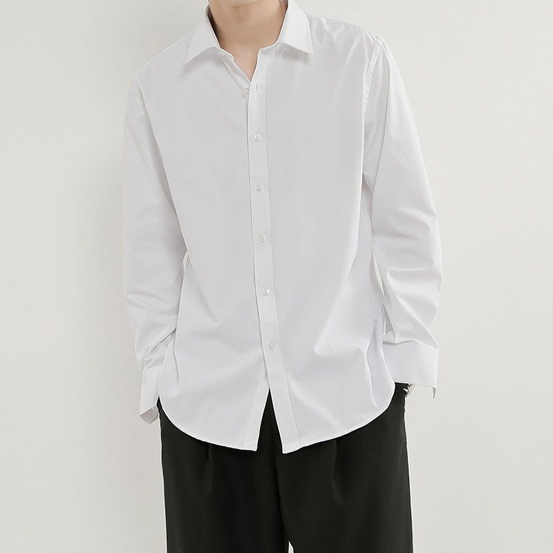 纯色衬衫男长袖韩版禁欲系抗皱职场宽松休闲外穿百搭青春秋季衬衣