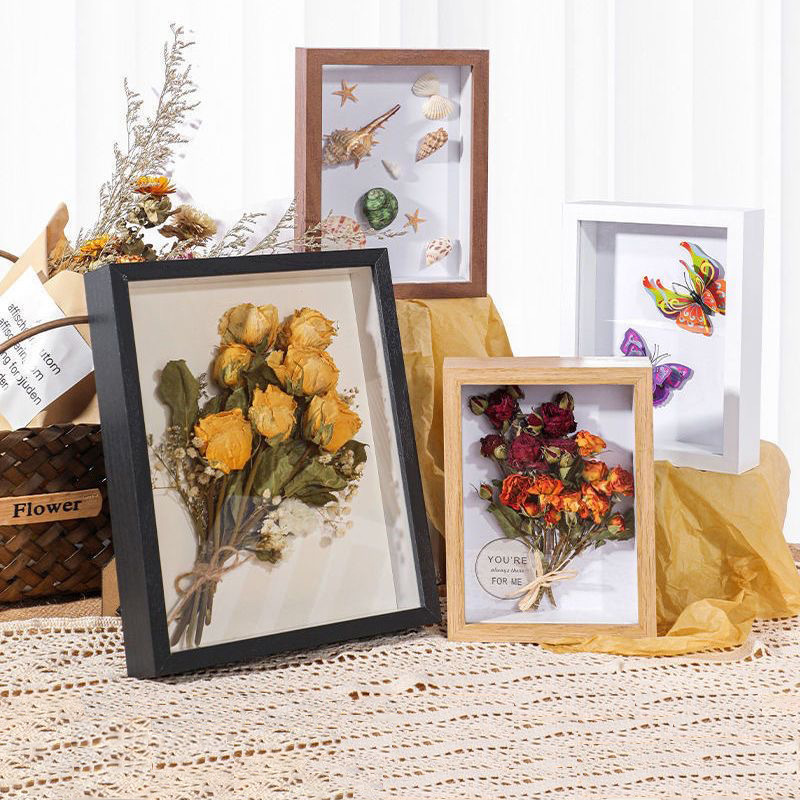 Wooden Hollow Stereo Dried Flower Photo Frame DIY Shell Clay Picture Frame Table Insect Dried Flower Specimen Souvenir Frame