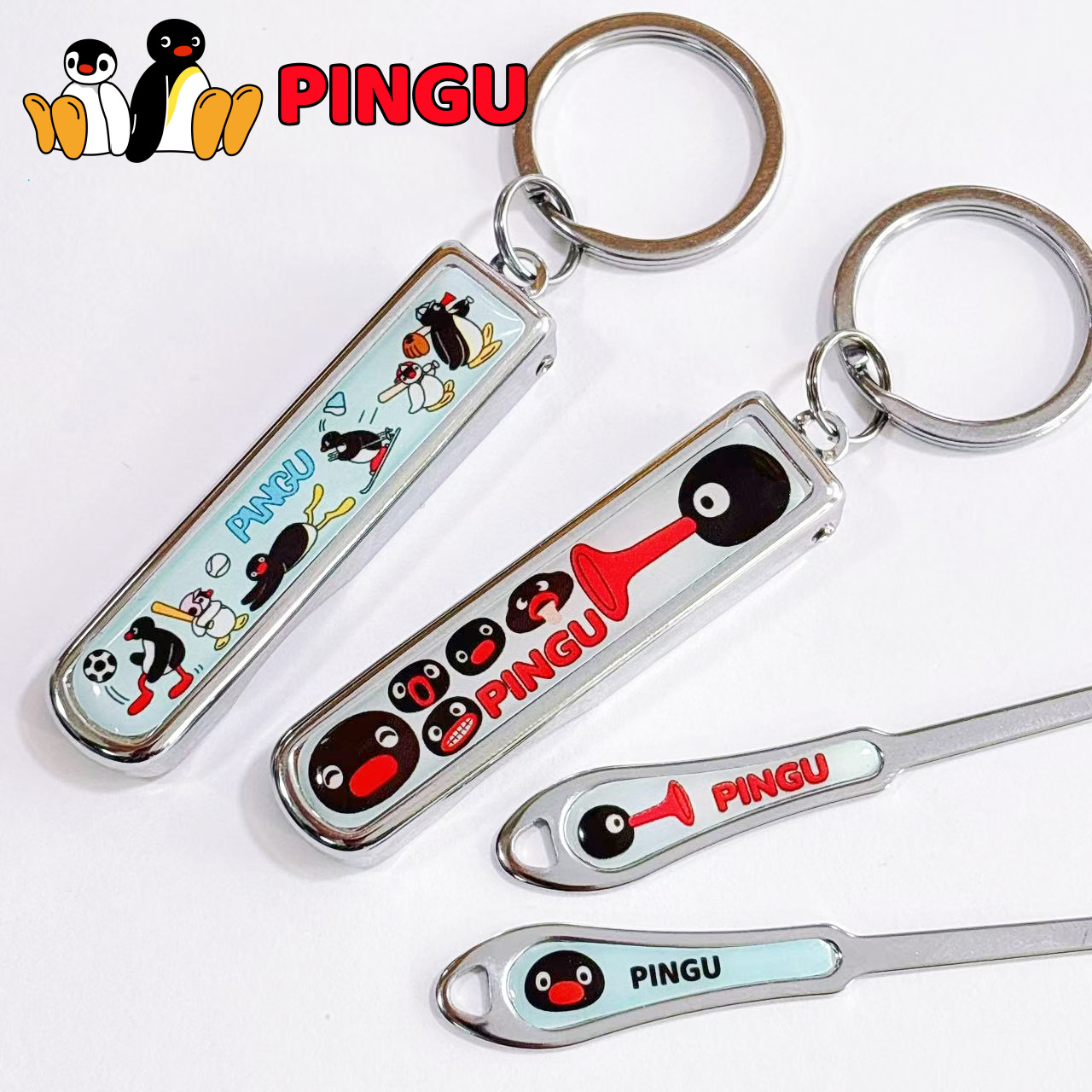 Cartoon Penguin Pingu Nail Clipper Cartoon Ear Scoop Nail Clipper Multi-Purpose Sharp Compact Portable Keychain Beauty