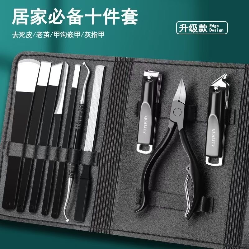 Nuevo juego de cortaúñas semi-negras de gama alta transfronterizo alemán juego completo de 7-24 piezas de herramientas de uñas de acero inoxidable en stock