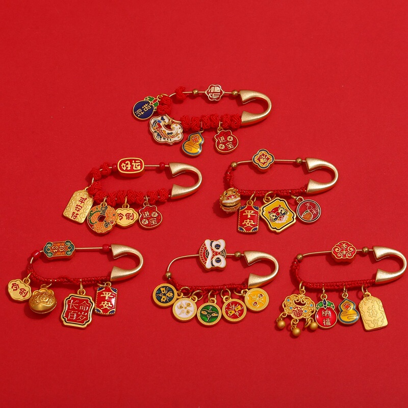 Chinese-Style Tassel Safety Pin for Pregnant Women, Anti-Frightening, Blessing Baby Safety Pin, Peace Brooch Pendant, Children's Accessory