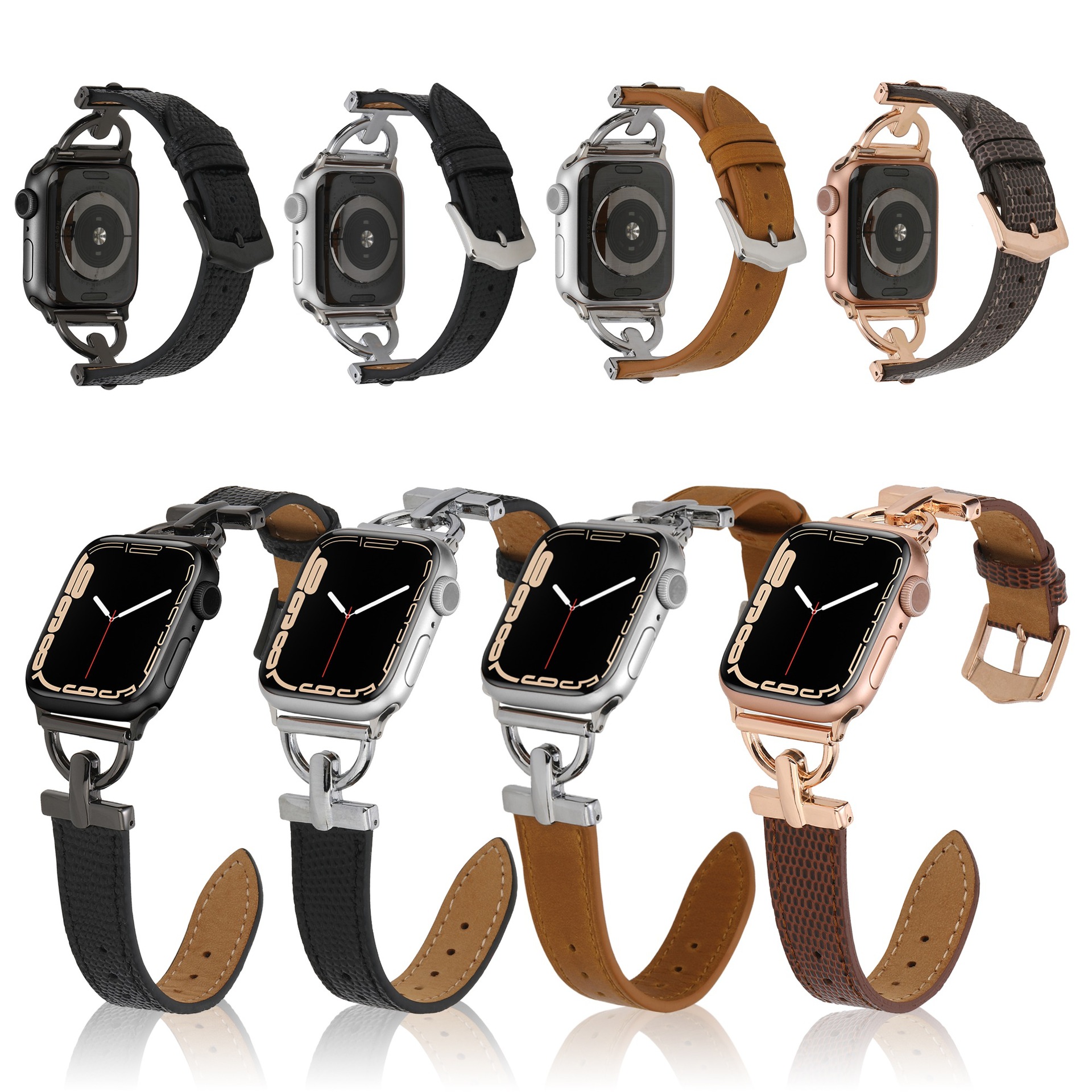 自创百搭牛皮拼金属苹果手表iwatch表带适用applewatch7代654SE潮