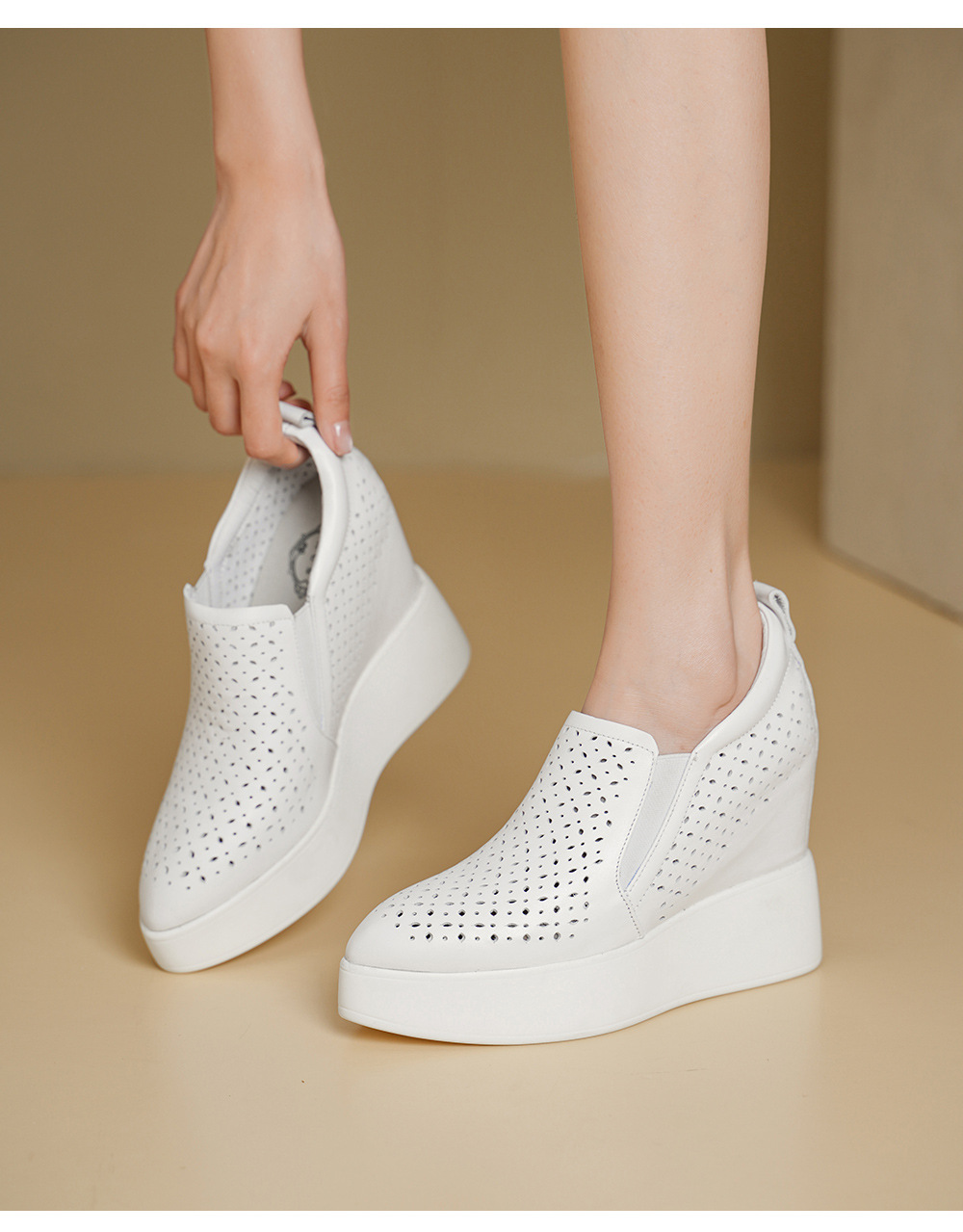 Giày sneaker nữ đế dày tăng chiều cao 12cm, form lười thoáng khí, phong cách trẻ trung — màu đen, màu trắng chi tiết 10