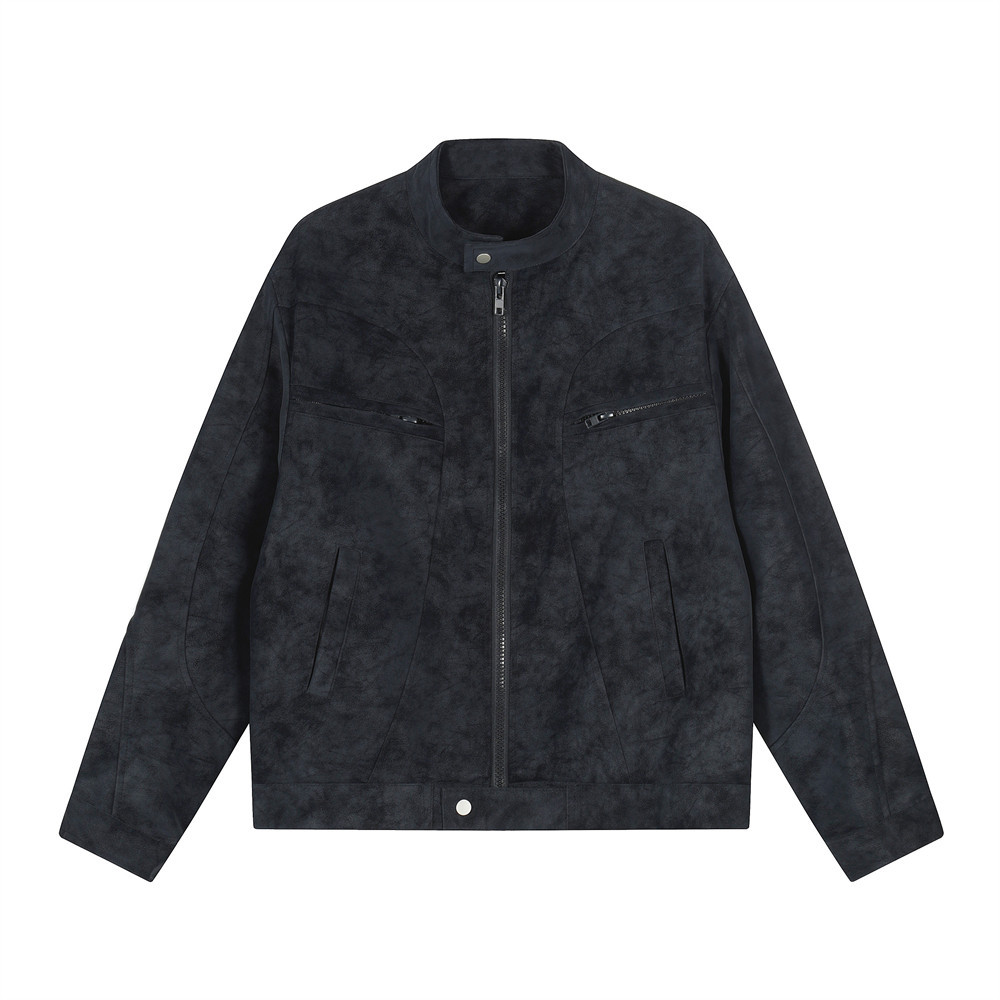 Punk-Bomberjacke im Vintage-Motorradstil mit Batikmuster für Herren, Herbst/Winter, Zwei-Wege-Reißverschluss, Stehkragen, PU-Leder_voghion.com