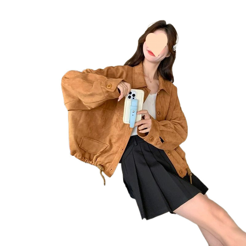 棕色美拉德穿搭麂皮绒短外套女2025秋季新款雅丹风小个子时尚夹克|undefined