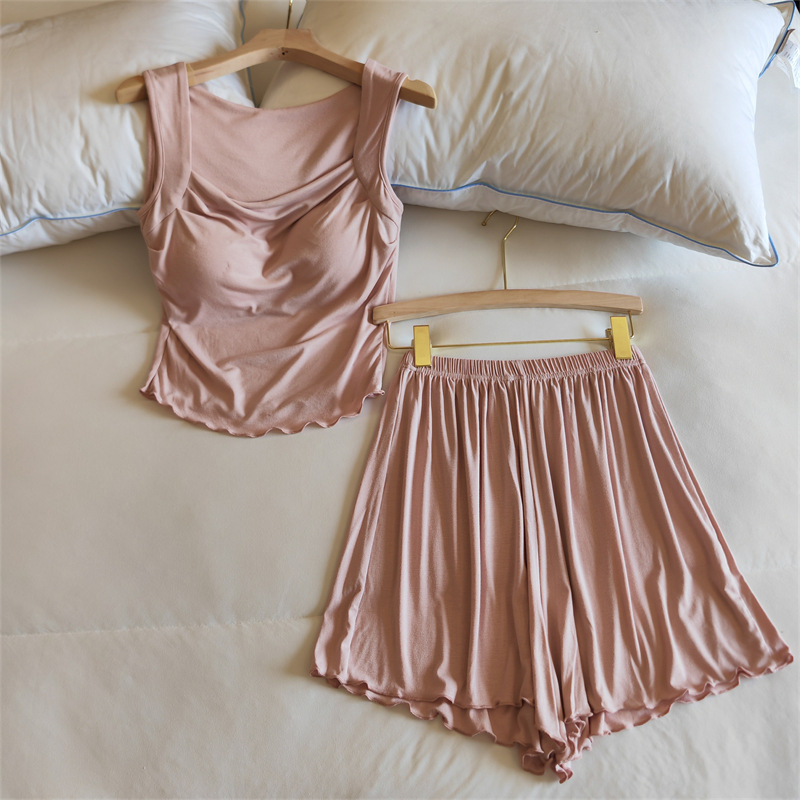 8320.2#누드 핑크 조끼 + 반바지 [고정 가슴 패드]