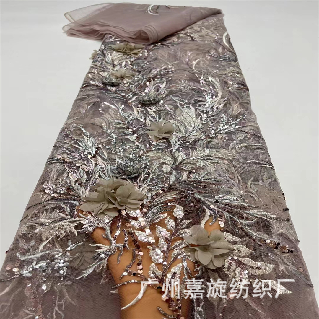 Retro flor tridimensional bordada esquinilla vestido de noche cheongsam cuentas tela de encaje JX4212