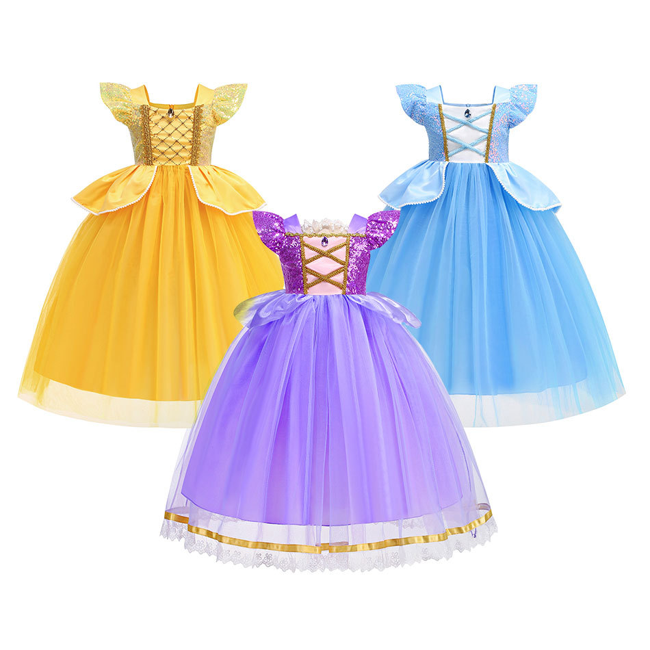 Bell Princess New Halloween Children's Puffy Dress Beauty and the Beast Same Style Belle Prom Princess Dress