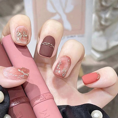 Stain-proof, color-changing, water-resistant, long-lasting, detachable short false nail tips, pure desire style wearing nails, finished nails that make the face look whiter