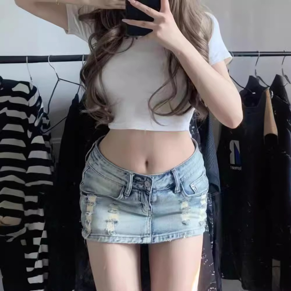 GraceChic GraceChic GraceChic American Hot Girl Street Style Ultra Short Women 2024 Summer New Denim Shorts Low Waist Sexy Letter Bag Half Skirt_voghion.com