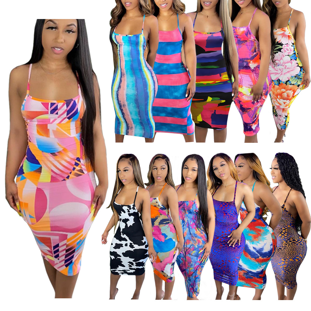 H1638 Europe and America Amazon Best Sellers Women's wear Spring and summer new pattern printing Large Women's wear sexy Dress