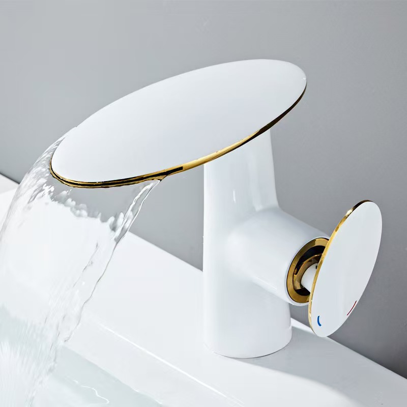 All-Copper White Basin Faucet for Bathroom Countertop, European-Style Hot and Cold Washbasin for Home Use