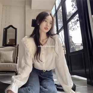 French Style Chic Pretty Shirt Sweet Shirt Women's Summer Doll Collar Loose Puff Sleeve Base Inner Top Fairy
